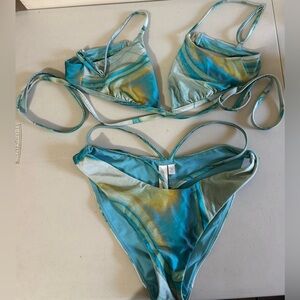 Jonathan Simkhai Blue and Gold Bikini